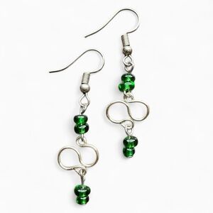 Elegant Green Beaded Silver Earrings